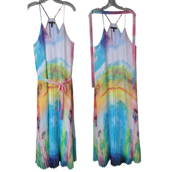 Victoria's Secret Watercolor Knife Pleated Sleeveless Maxi Dress Gown Size L - Picture 1 of 11